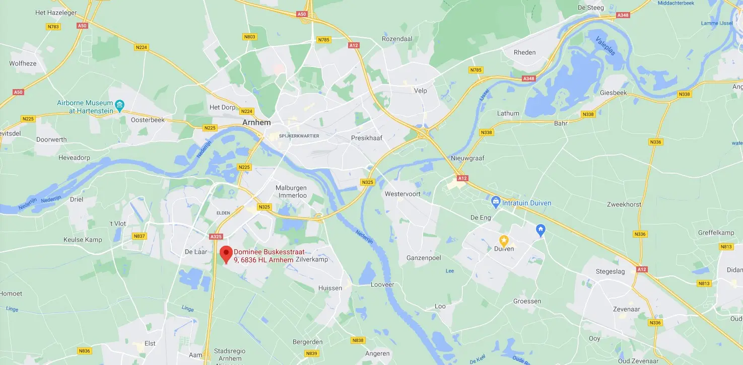 Kaart met het werkgebied van de Arnhemse Slotenservice